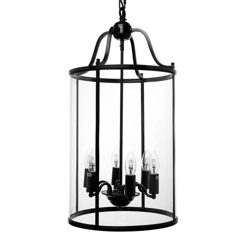 Blanche 6 Light Black Glass Lantern Pendant Light