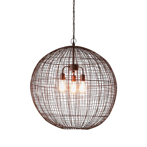 Loris Round Antique Copper Woven Wire Metal Pendant Light