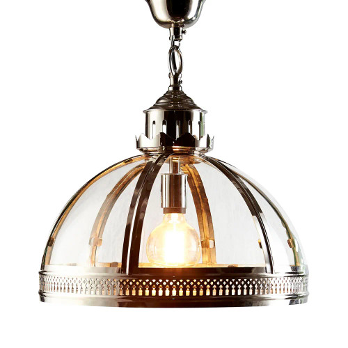 George Dome Shiny Nickel Glass Pendant Light