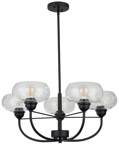 Aspen 5 Light Matt Black Clear Shade Pendant Light