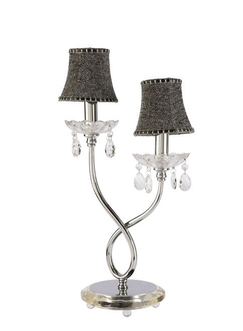 Bella Twin Lights Black Silver Shade Chrome Crystal Table Lamp