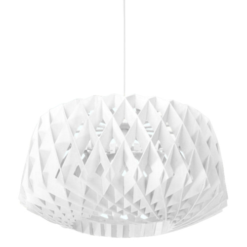 Stylish Wooden Geometric Drum Pendant Light - White