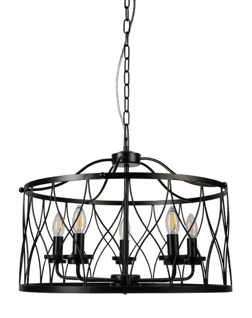 Torah 5 Light Black Drum Candle Chandelier