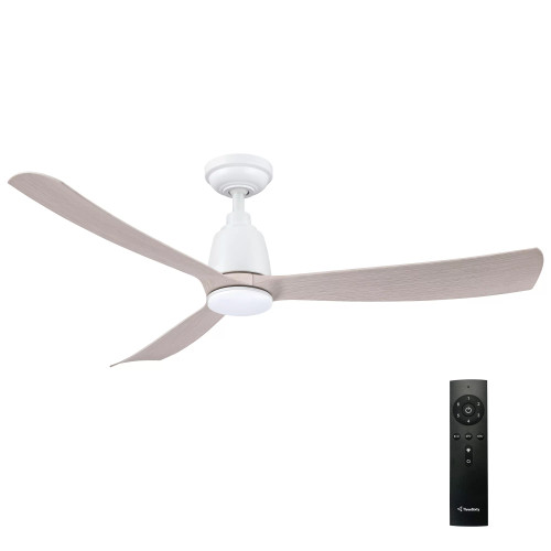 ute 52" DC Ceiling Fan with LED Light and Remote - White and Washed Oak