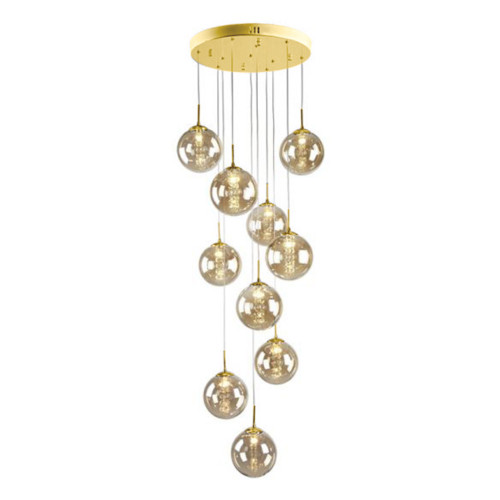 Bubbles 10 Light Gold Cognac Glass Cluster Pendant Chandelier