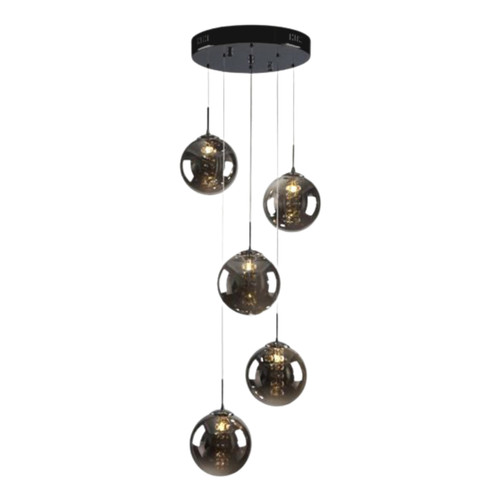 Bubbles 5 Light Black Smoke Glass Cluster Pendant Chandelier