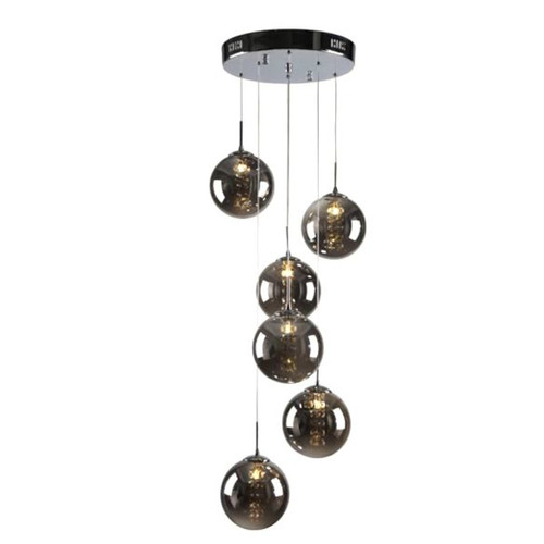 Bubbles 5 Light Black Smoke Glass Cluster Pendant Chandelier