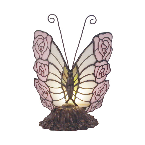 Pink Rose Butterfly Stained Glass Table Lamp