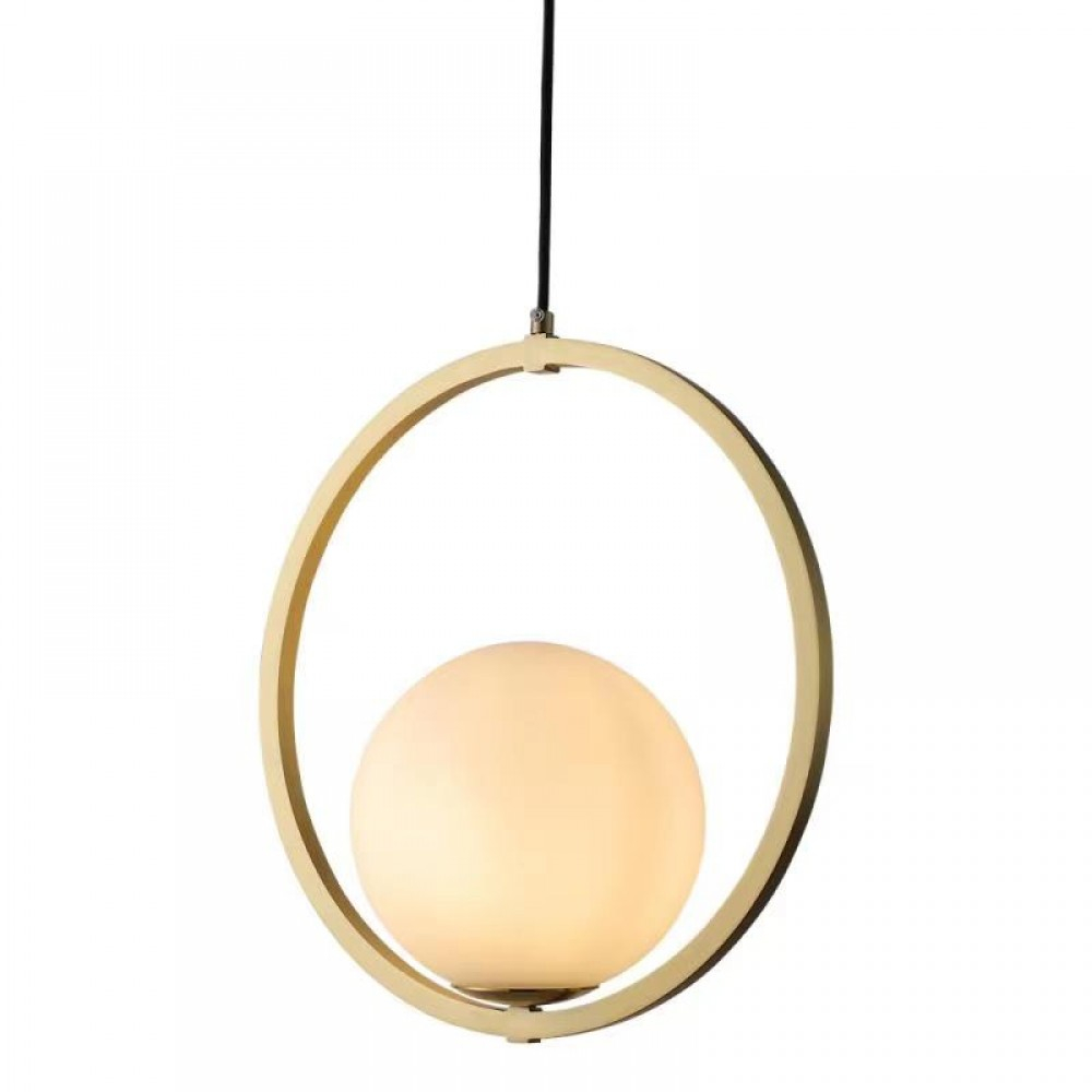 Meira Brass Ring Milky White Glass Pendant Light