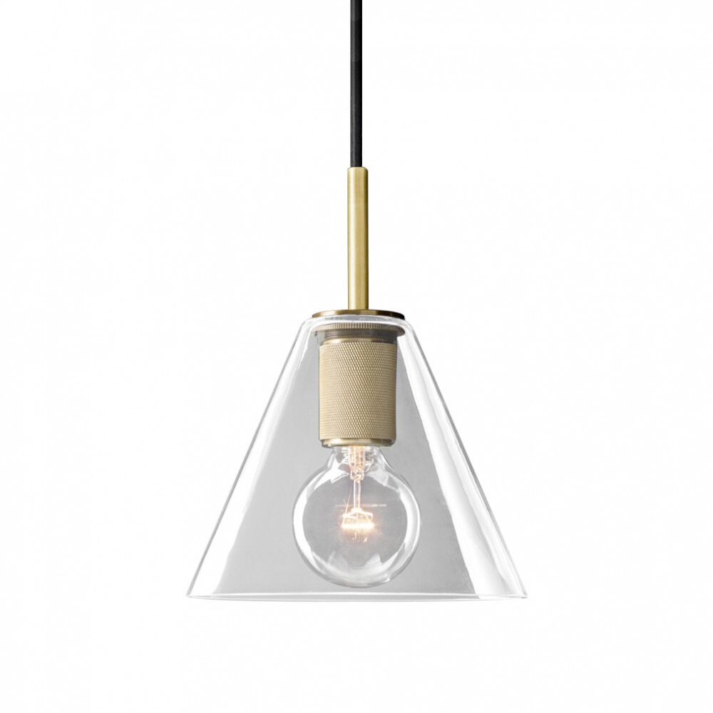 Misty Funnel Shade Clear Glass Brass Pendant Light