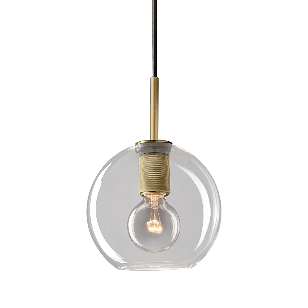 Misty Globe Shade Clear Glass Brass Pendant Light