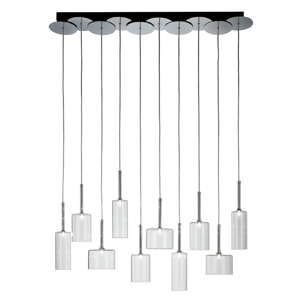 Clear Glass Chrome Metal 10 Light Linear Pendant Chandelier