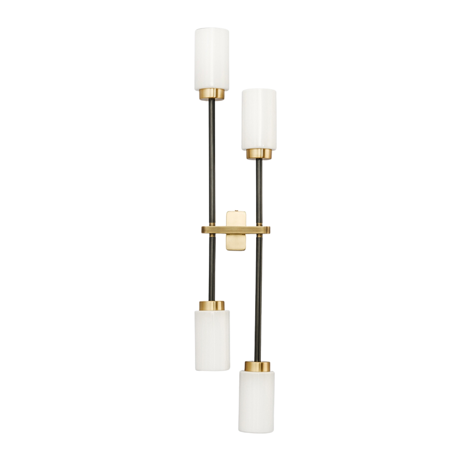 Sleek Asymmetric Black Arms with Cylindrical Glass Wall Sconce