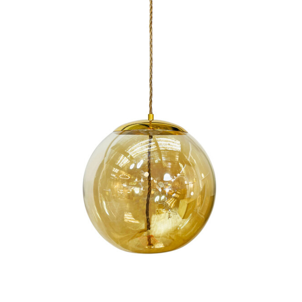Spherical Amber Blown Glass LED Pendant Light