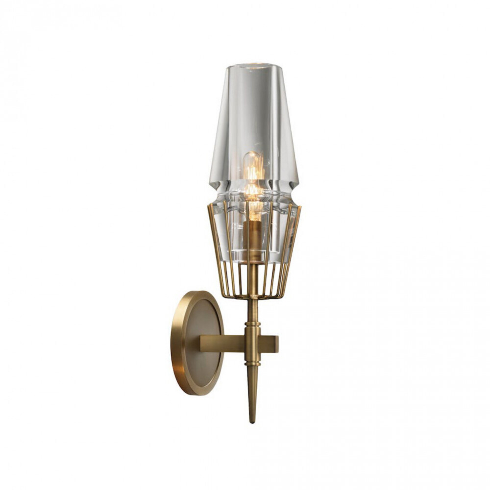 Vintage Clear Glass Solid Brass Wall Lamp