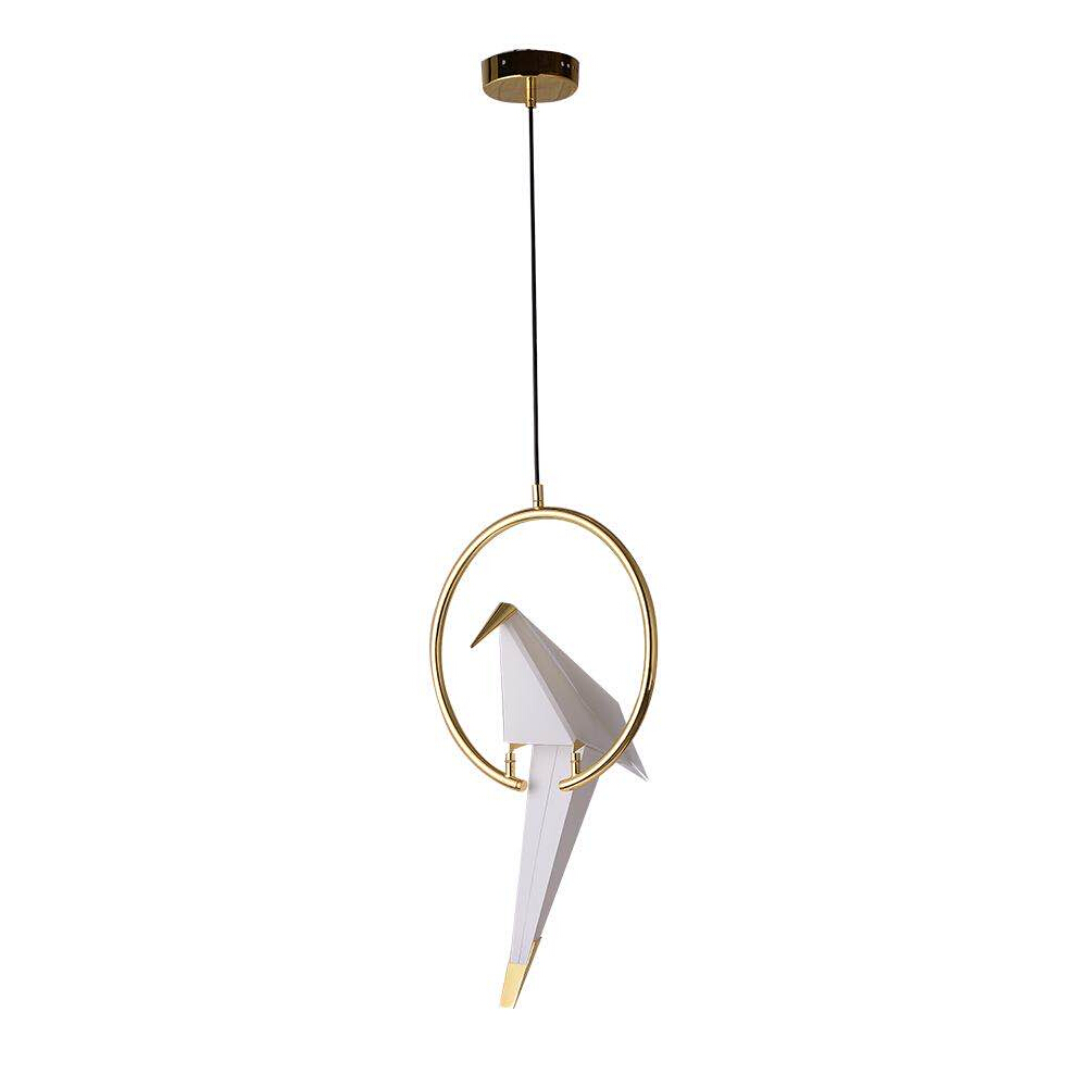 One Bird White Gold Ring Pendant Light