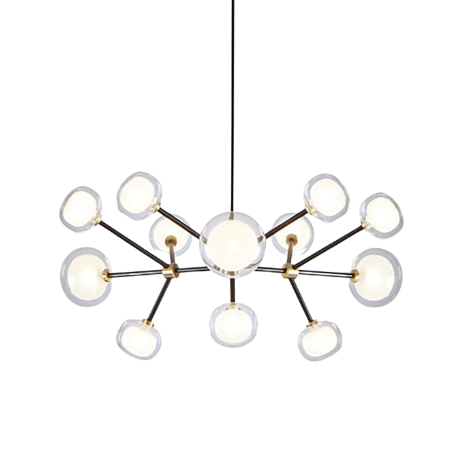Black Frame Double Glass 12 Light Classic Suspension Lamp