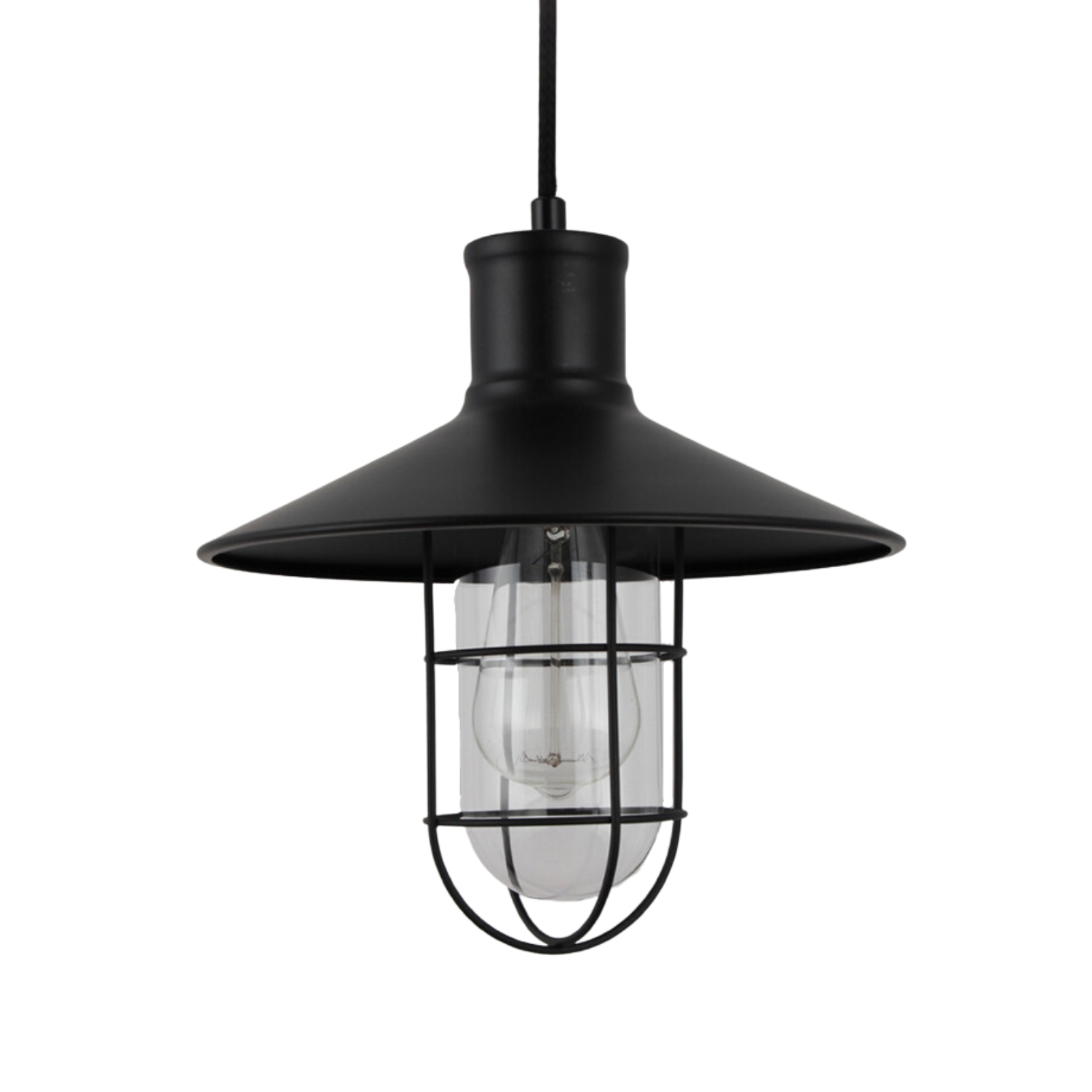 Wayne Black Industrial Wire Guard Pendant Light