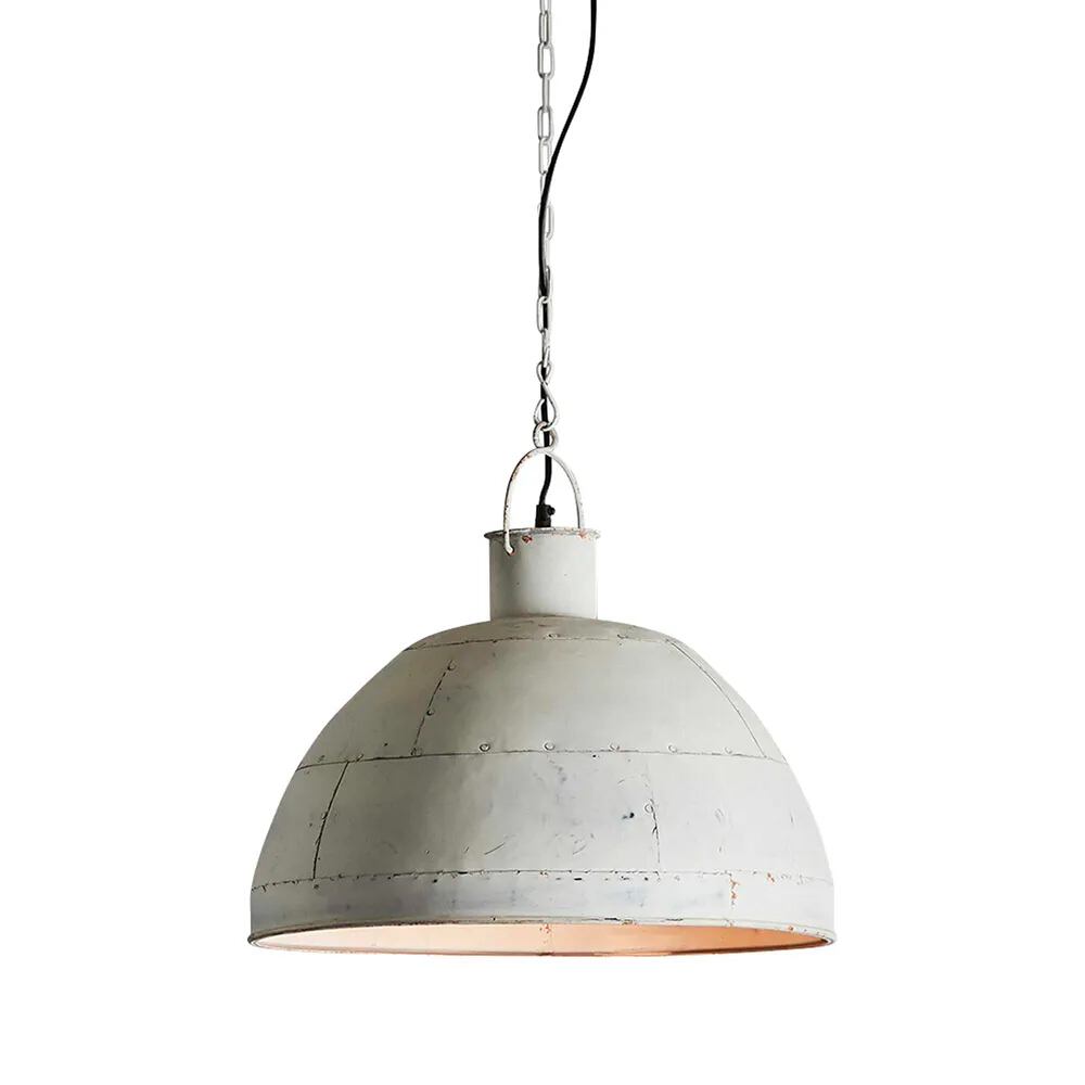 Griffin Dome Vintage White Riveted Iron Rustic Pendant Light