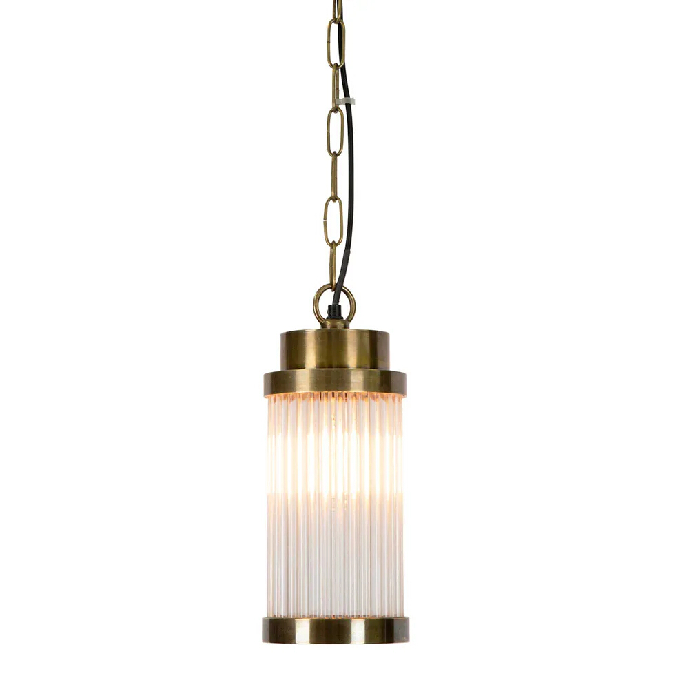 Roswell Antique Brass Cylindrical Glass Pendant
