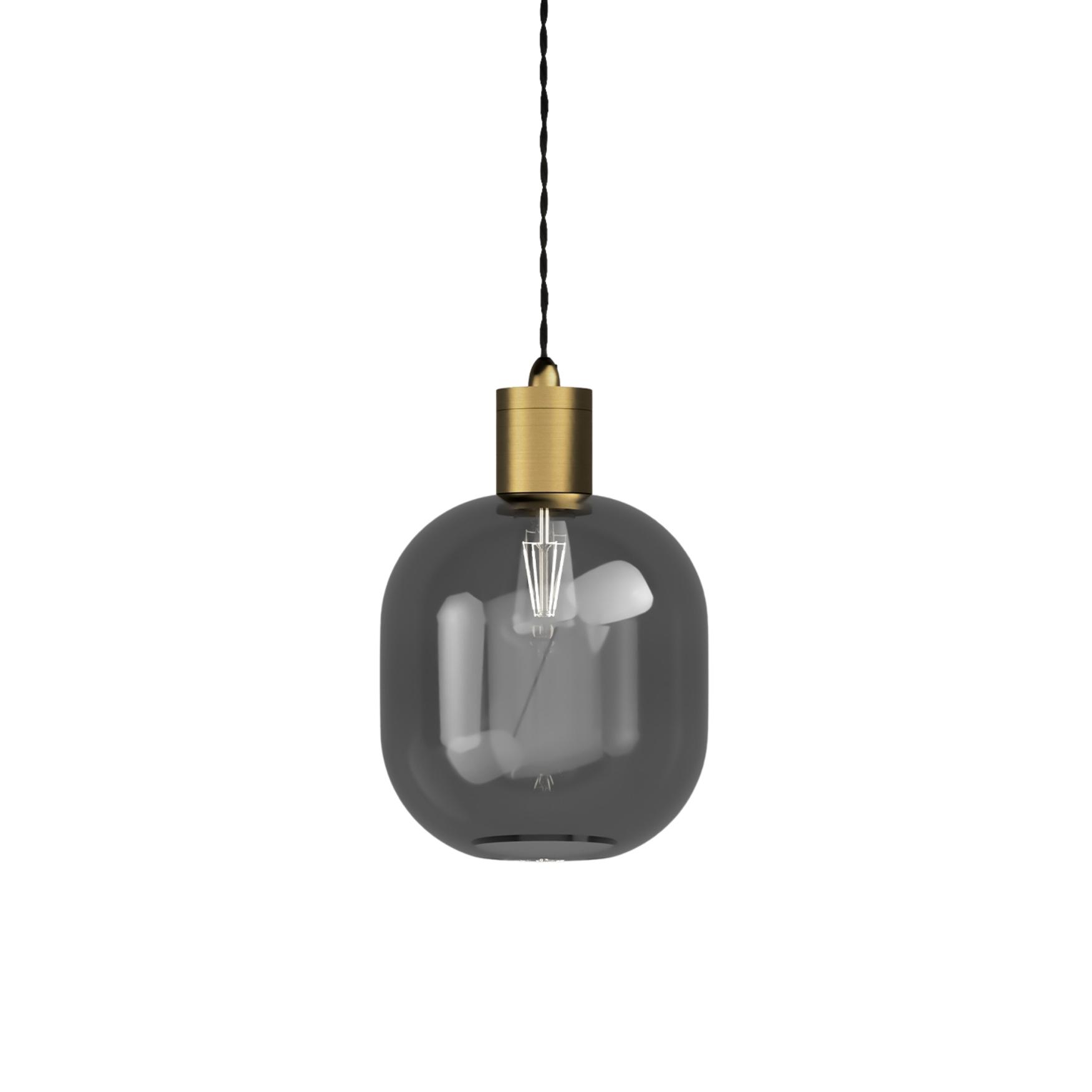 Parlour Old Brass Curve Smoke Glass Pendant