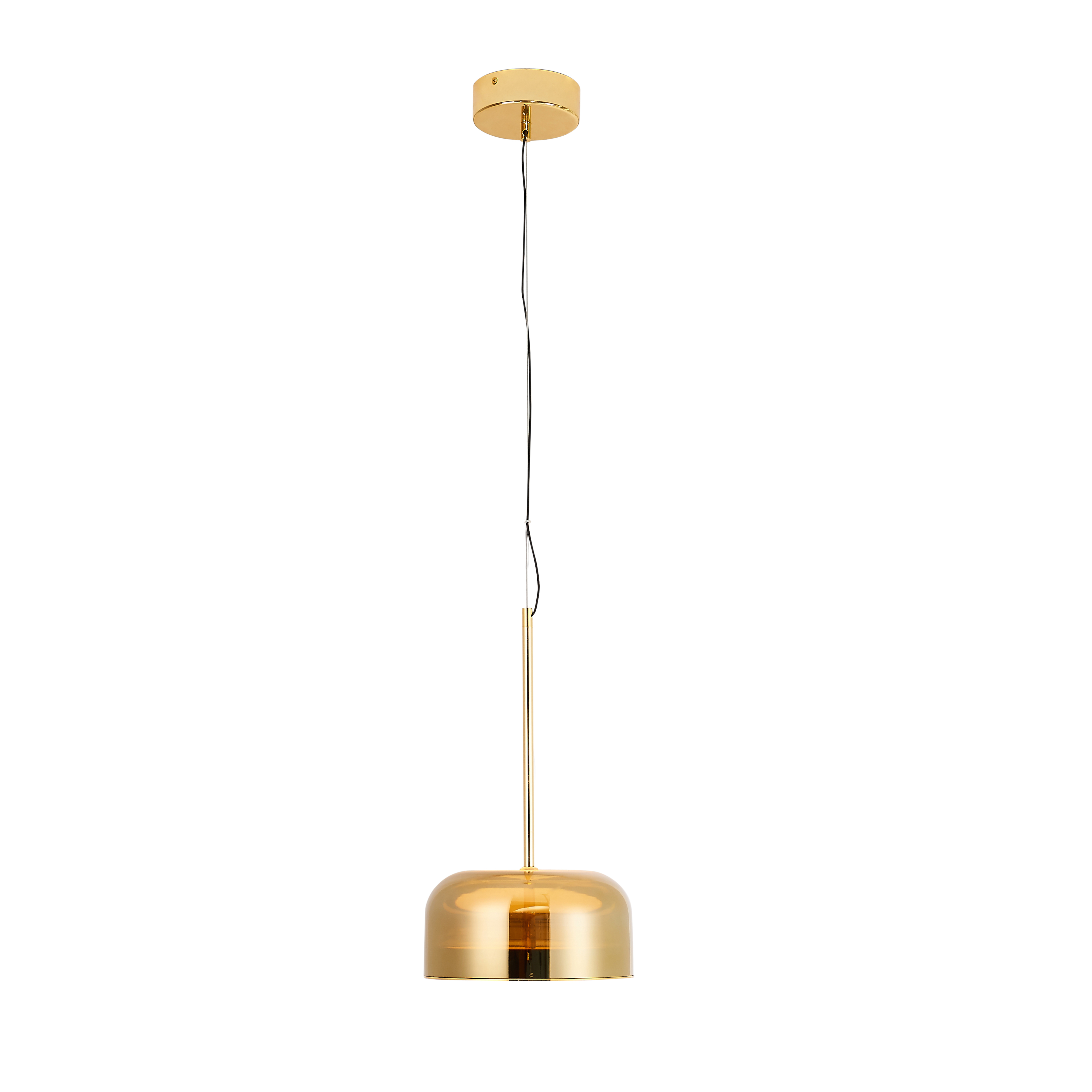 Wide Amber Dome Glass Brass Pendant Light