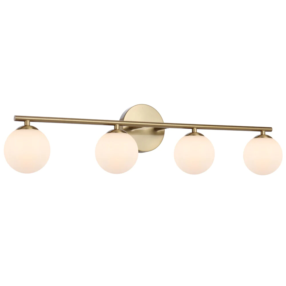 Morgan 4 Light Antique Gold Opal Glass Wall Light