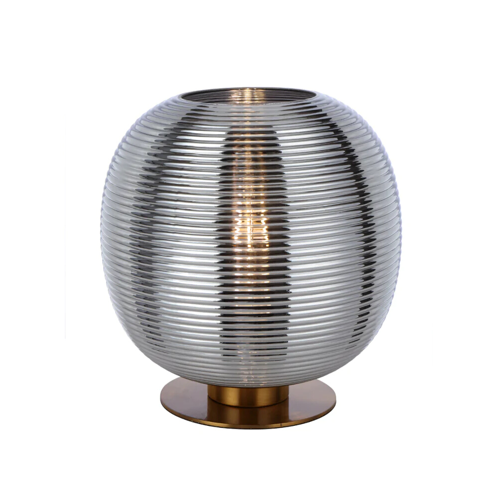 Viking Mirrored Chrome Ribbed Glass Table Lamp
