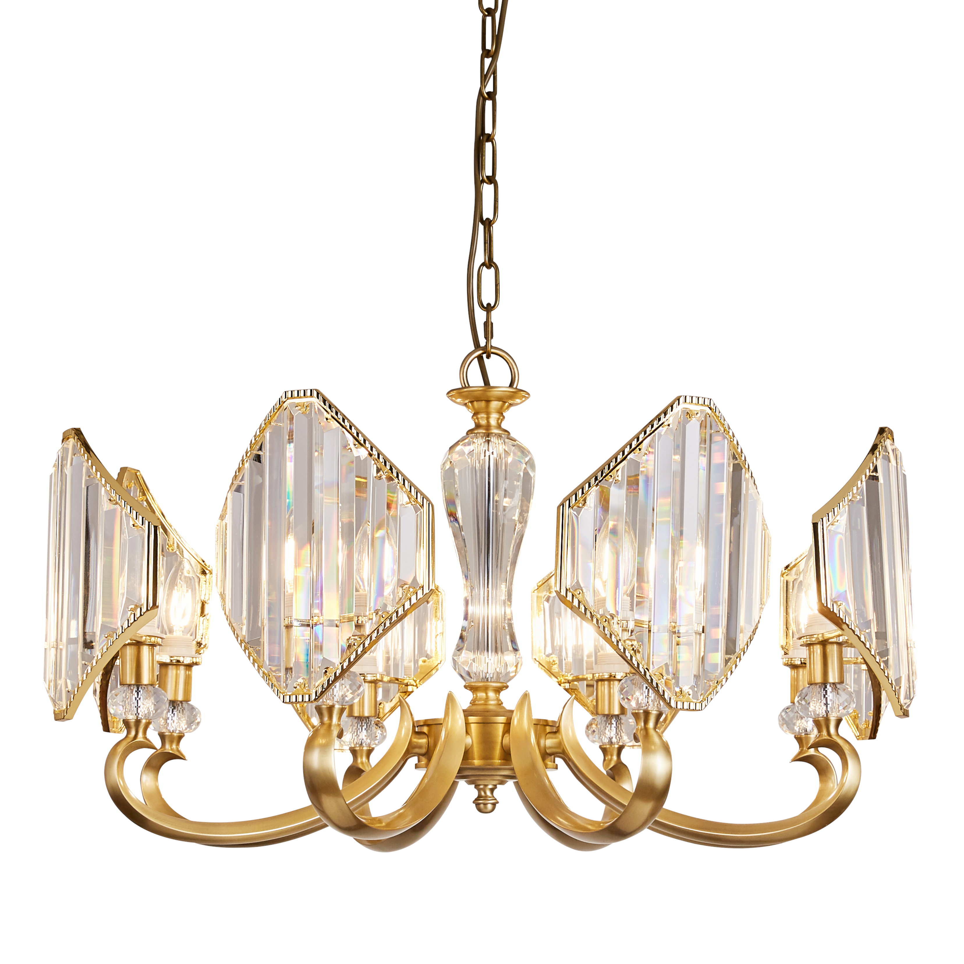 Rotterdam Brass Branching Crystal Chandelier