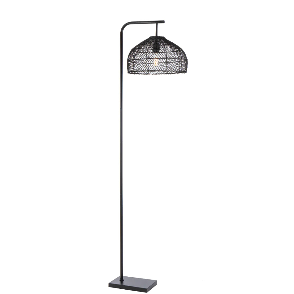Freya Black Rattan Dome Floor Lamp