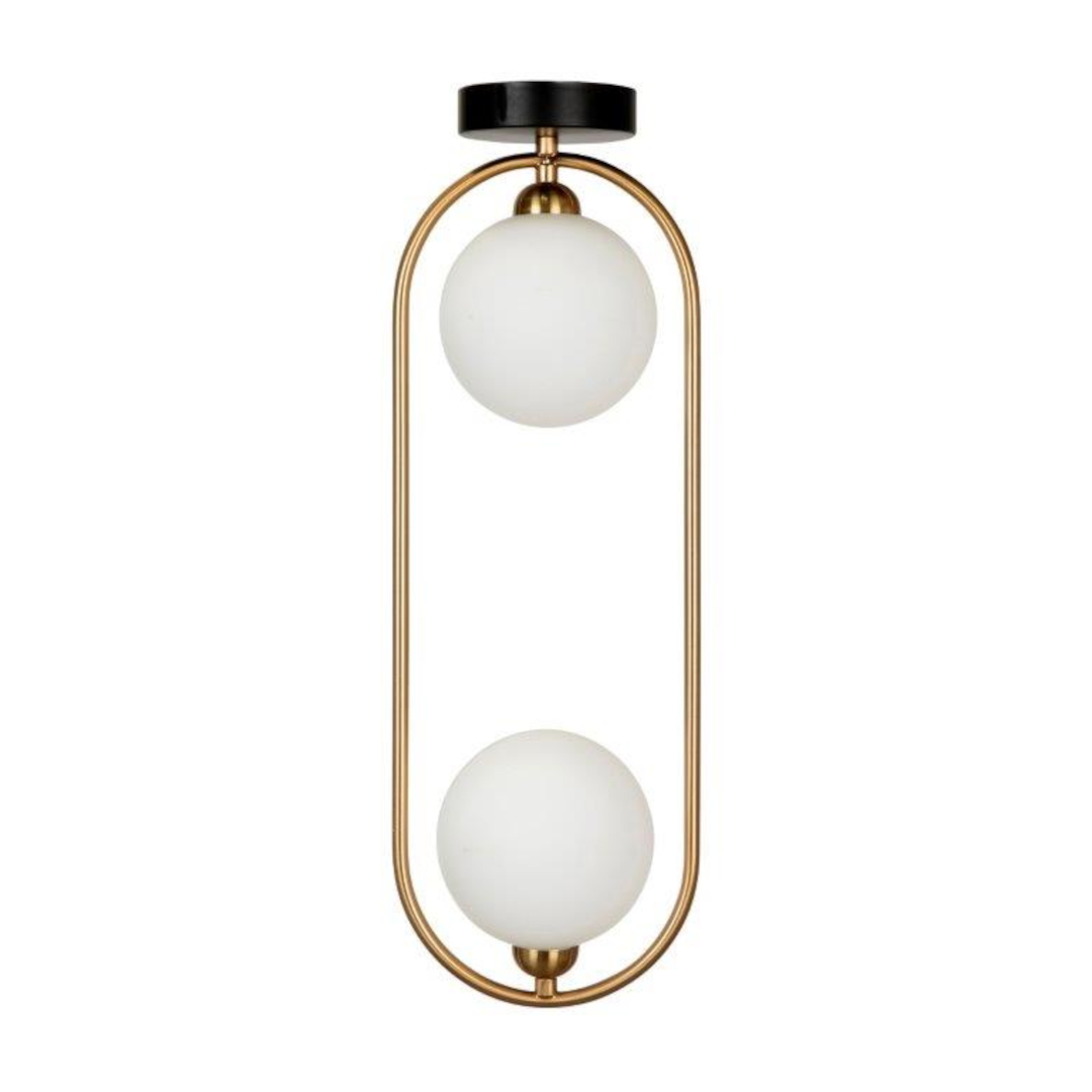 Dama Twin Light Gold and White Glass Ceiling Lamp