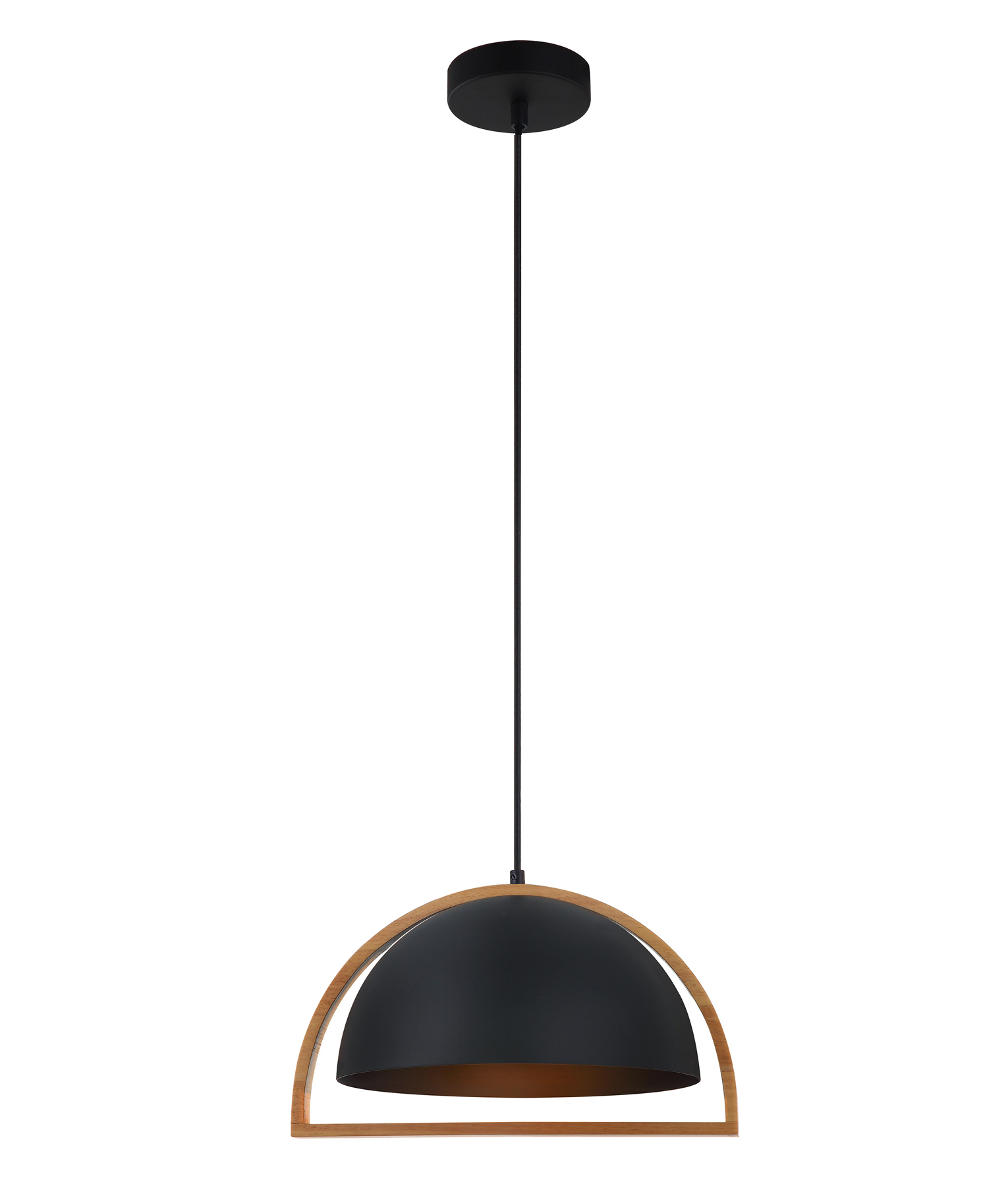 Sendai Wood Framed Black Dome Pendant
