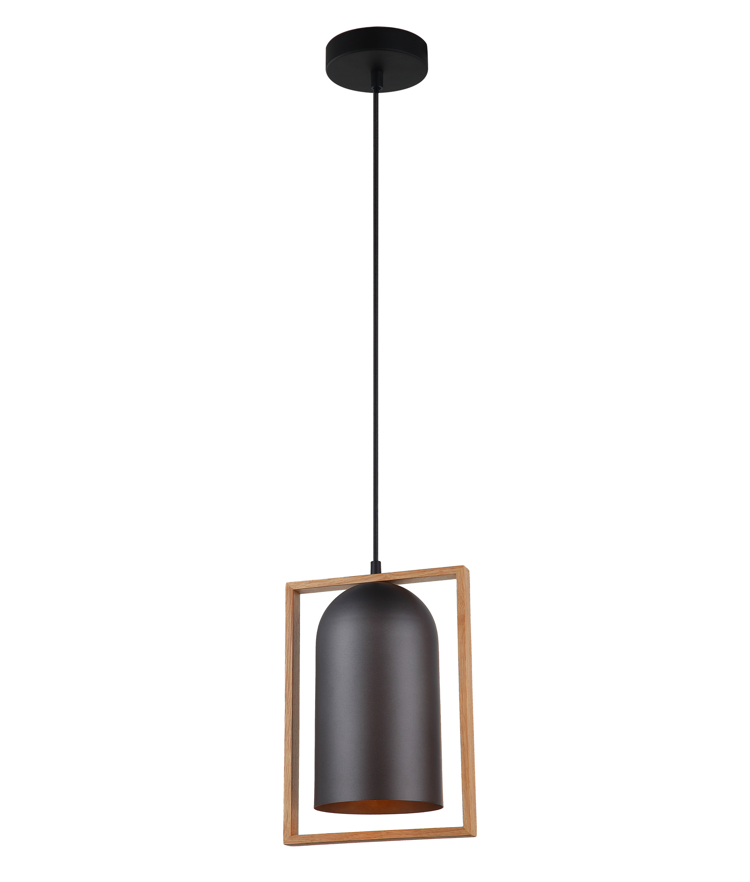 Sendai Wood Framed Long Black Bell Pendant