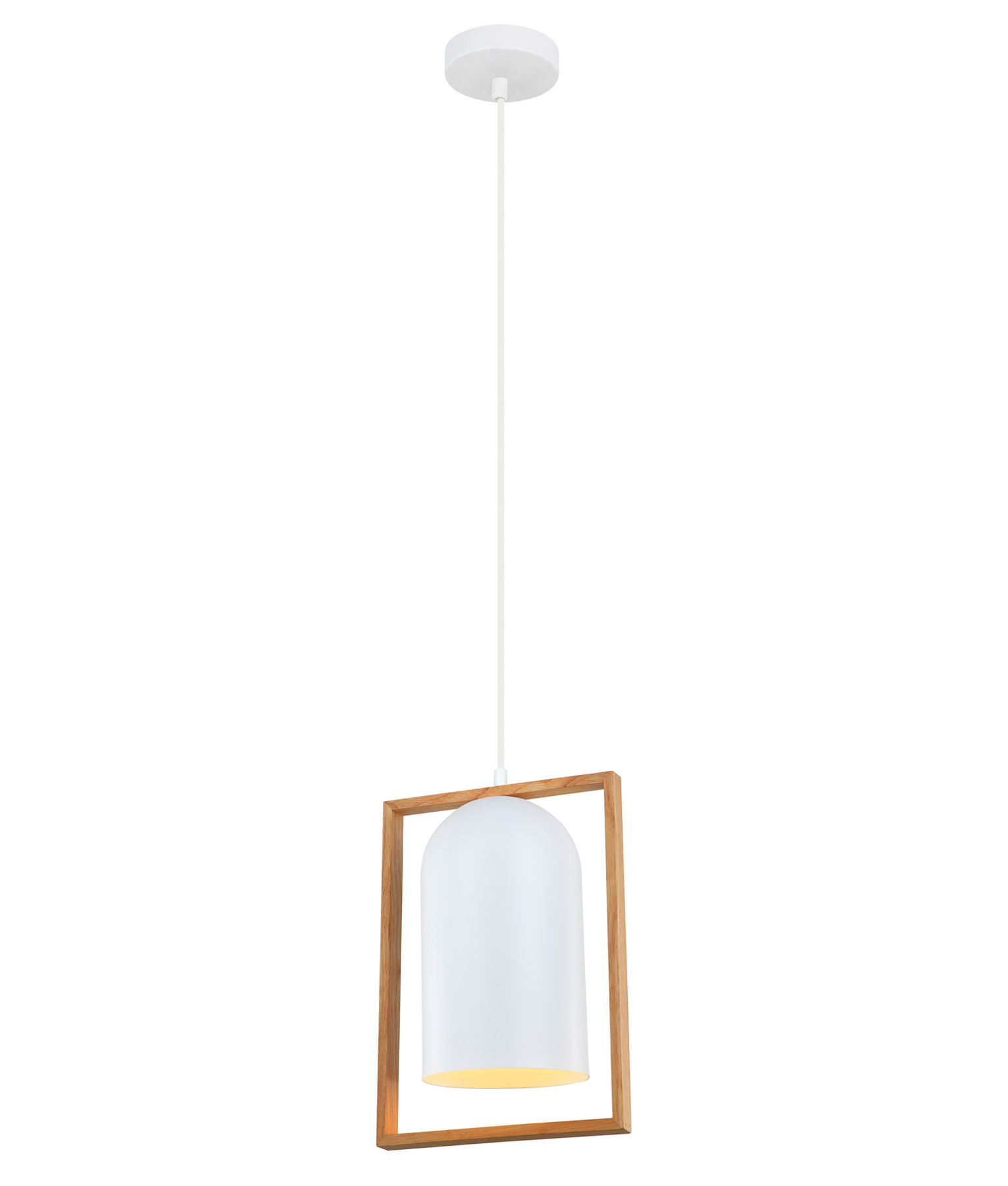 Sendai Wood Framed Long White Bell Pendant