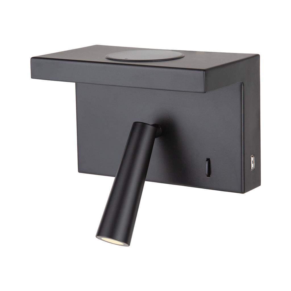 Charge Black Trio LED Wall Lamp with Wireless Charging and USB Port