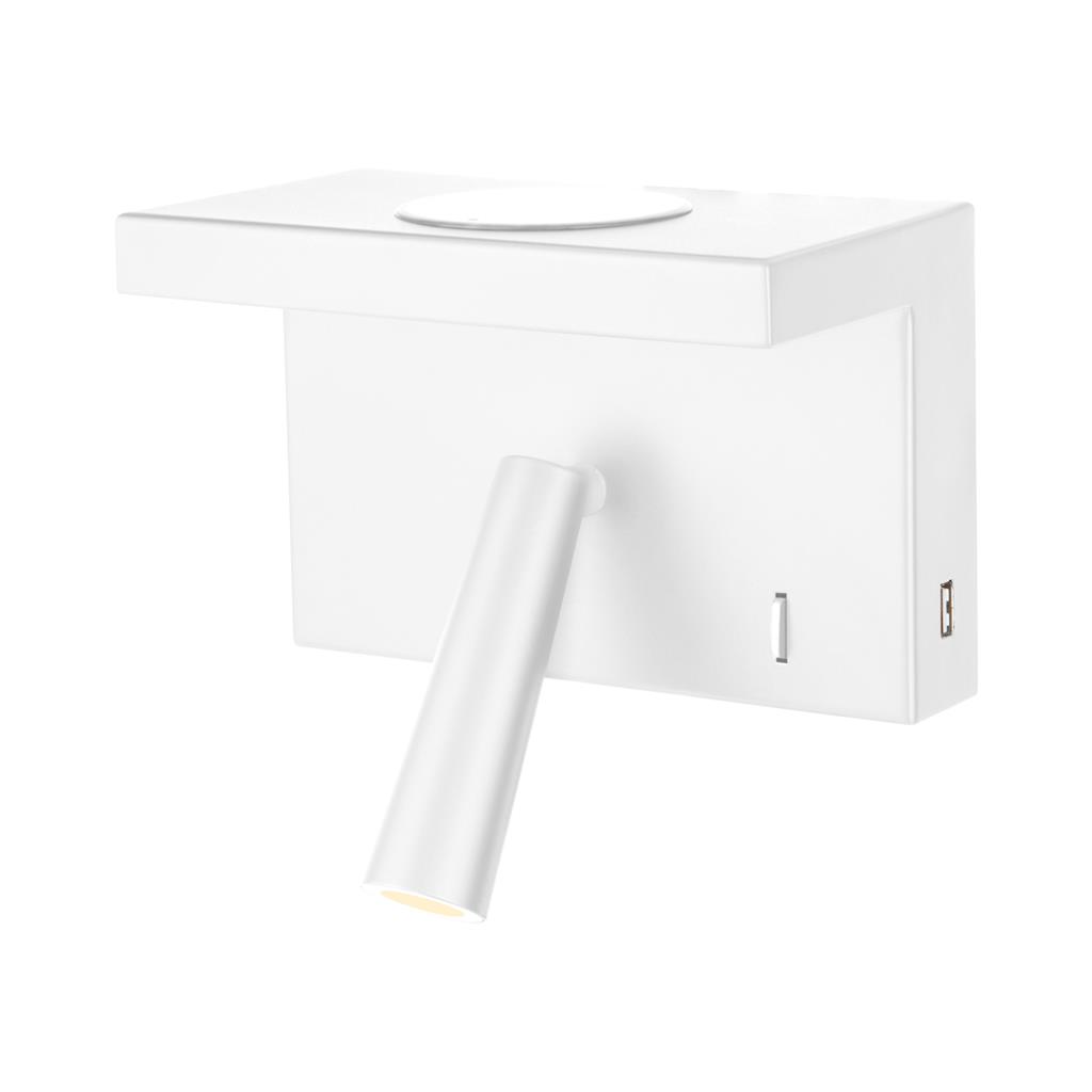 Charge White Trio LED Wall Lamp with Wireless Charging and USB Port