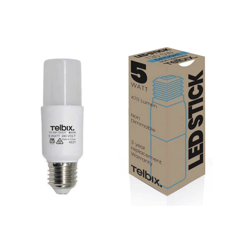5W Stick Non-Dimmable Daylight E27 T30 LED Bulb