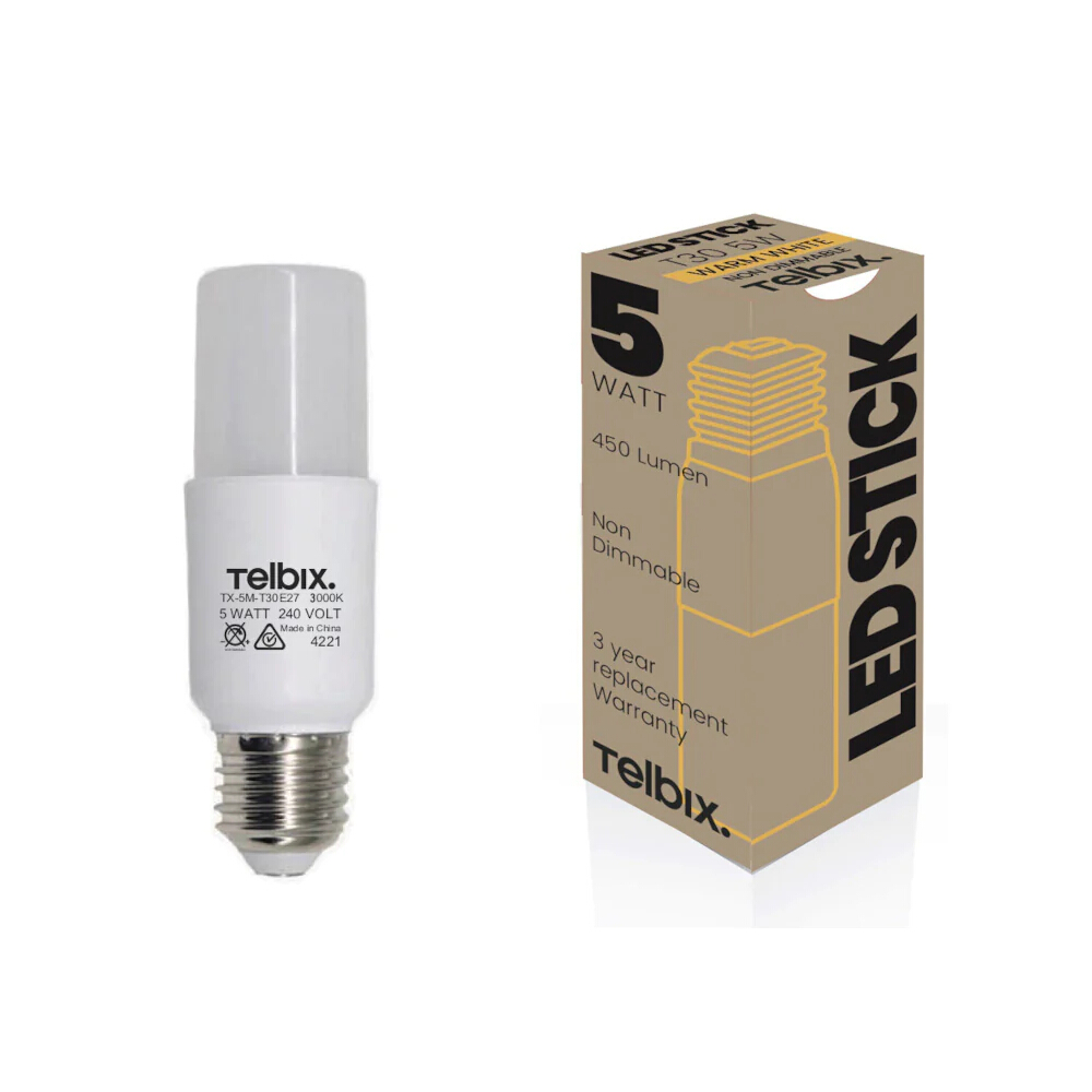 5W Stick Non-Dimmable Warm White E27 T30 LED Bulb