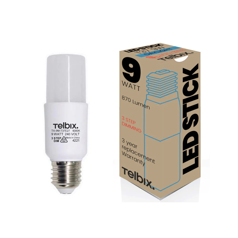 9W Stick 3-Step Dimming Daylight E27 T37 LED Bulb