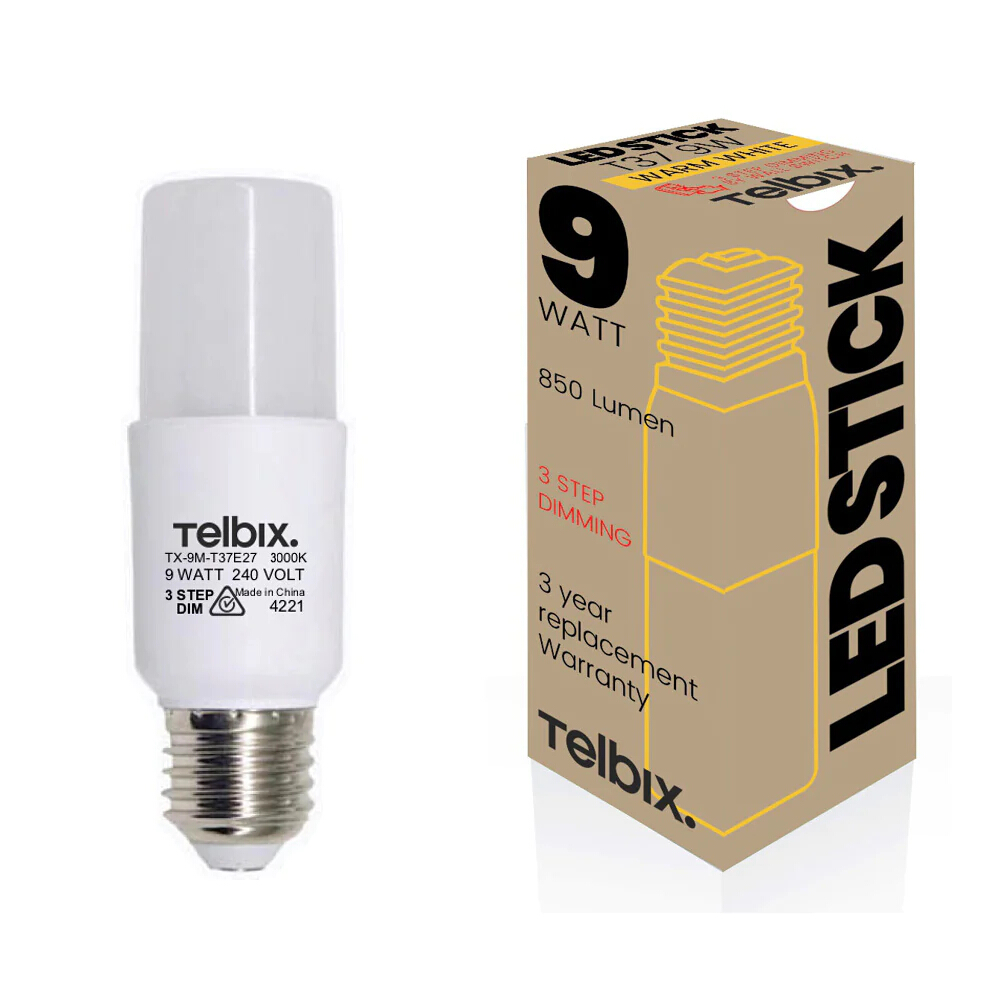 9W Stick 3-Step Dimming Warm White E27 T37 LED Bulb