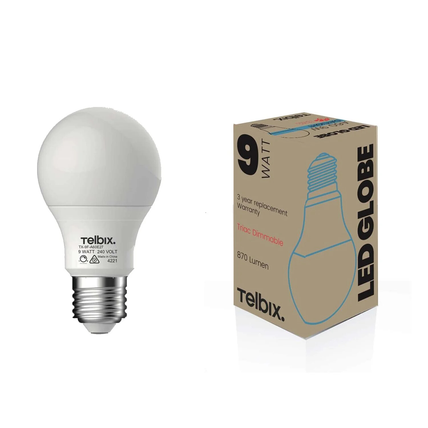 9W Traditional Dimmable Daylight E27 A60 LED Bulb