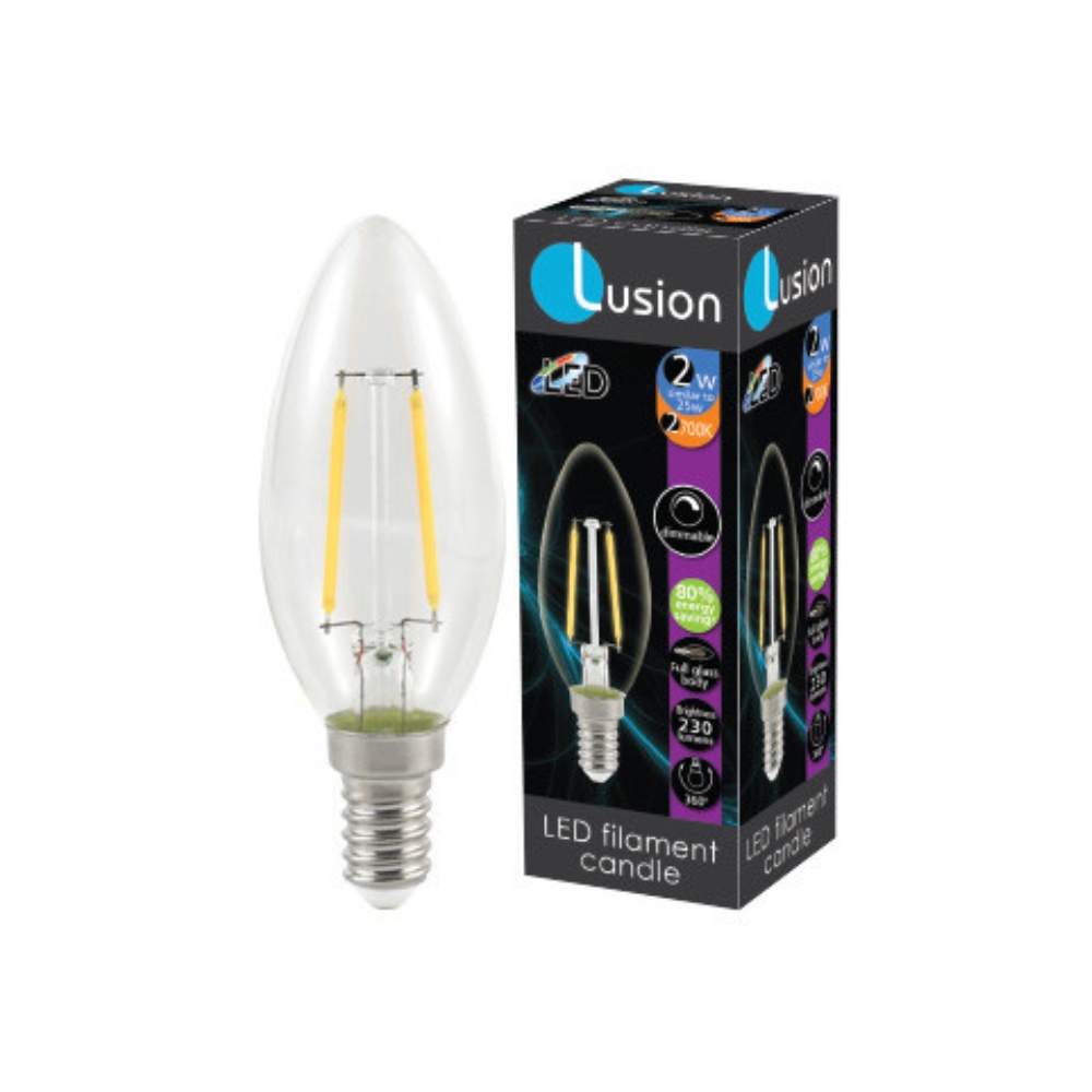 2W Clear Filament Candle Warm White E14 LED Bulb