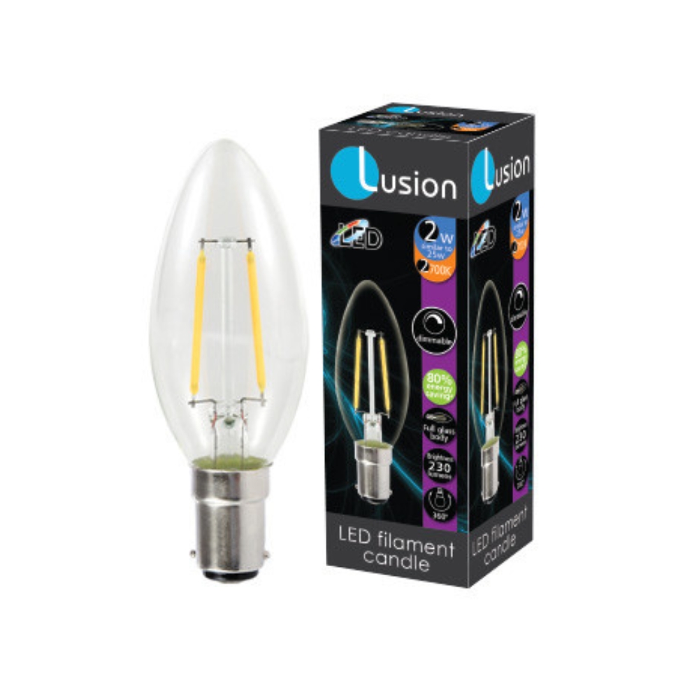 2W Clear Filament Candle Warm White B15 LED Bulb