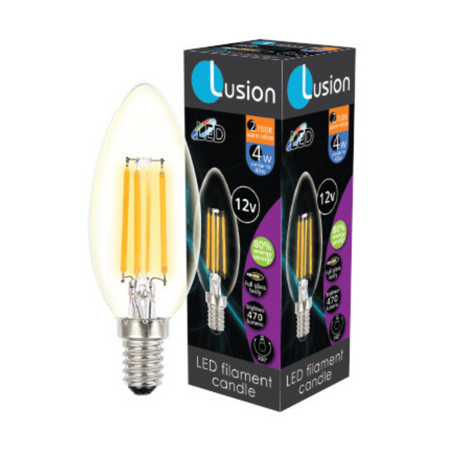 4W 12V Clear Candle Filament Warm White E14 LED Bulb