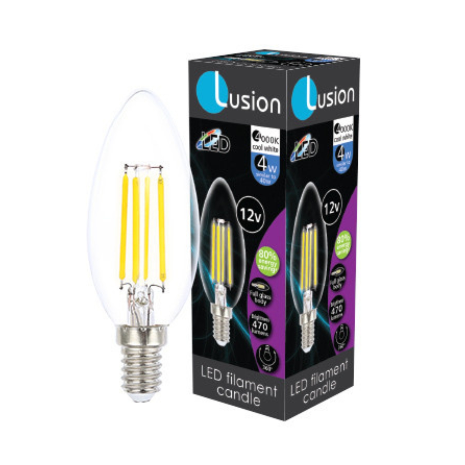 4W 12V Clear Candle Filament Cool White E14 LED Bulb