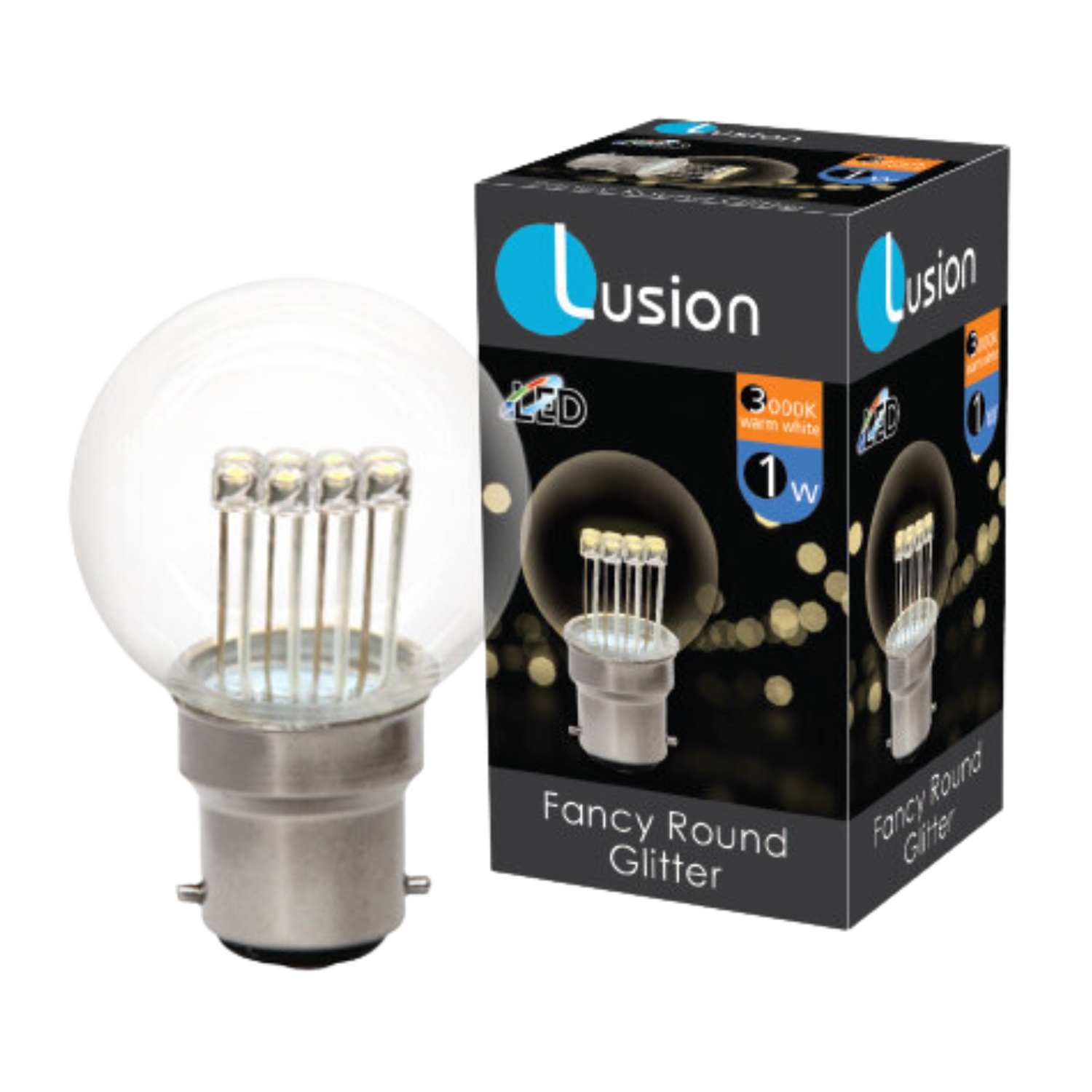 1W Clear Fancy Round Glass Warm White B22 LED Bulb