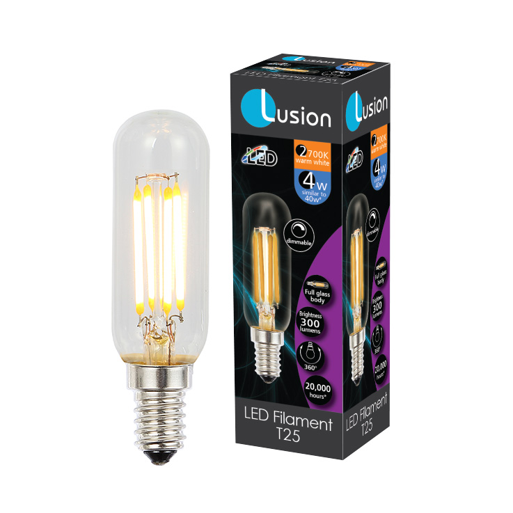 4W Tubular Clear Dimmable Warm White E14 T25 LED Bulb