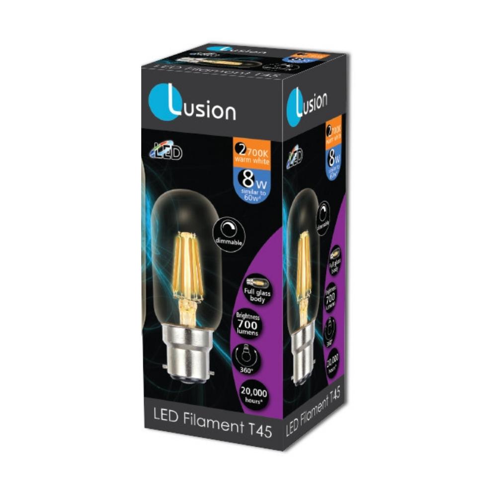 8W Full Clear Glass Warm White B22 T45 LED Bulb