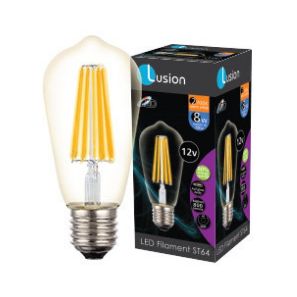 8W 12V Straight Tubular Clear Warm White E27 ST64 LED Bulb