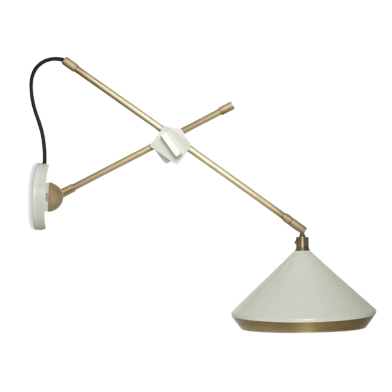 Adjustable Conical White Shade Gold Arm Wall Light